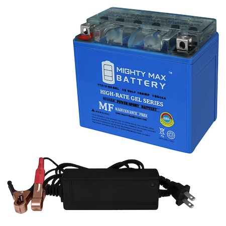 Mighty Max Battery YTX12-BS Gel Replaces Aprilia Scarabeo 2009-2011 + 12V 2Amp Charger